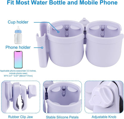 Accmor Stroller Cup Holder with Phone Holder, Bike Cup Holder, Universal Cup Holder for Uppababy Nuna Doona Strollers, 2-in-1 Cup Holder for Walker, Wheelchair, Scooter - Colors A