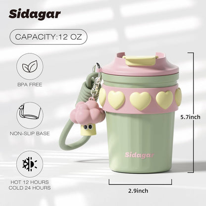 SDGA+ 12 oz Travel Coffee Mug Spill Proof Leak Proof, Stainless Steel Thermal Coffee Cup with Lid, Resuable Cup for Hot and Cold, Portable Tumbler for Women, Light Pink