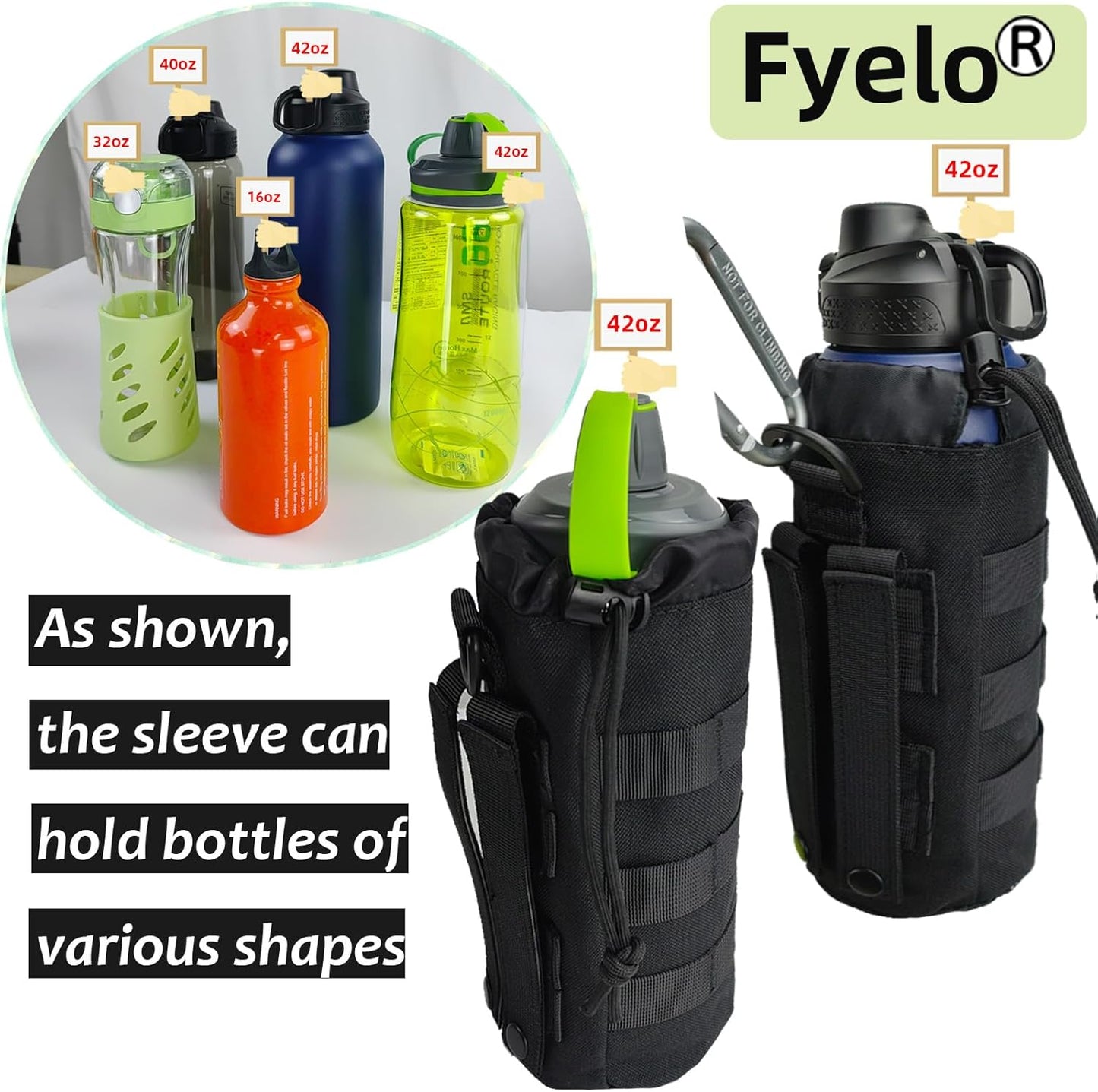 Tactical MOLLE Bottle Pouch Bag, Travel/Sprots Molle Water Bottle Holder with Drawstring Open Top and Mesh Bottom