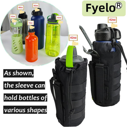 Tactical MOLLE Bottle Pouch Bag, Travel/Sprots Molle Water Bottle Holder with Drawstring Open Top and Mesh Bottom