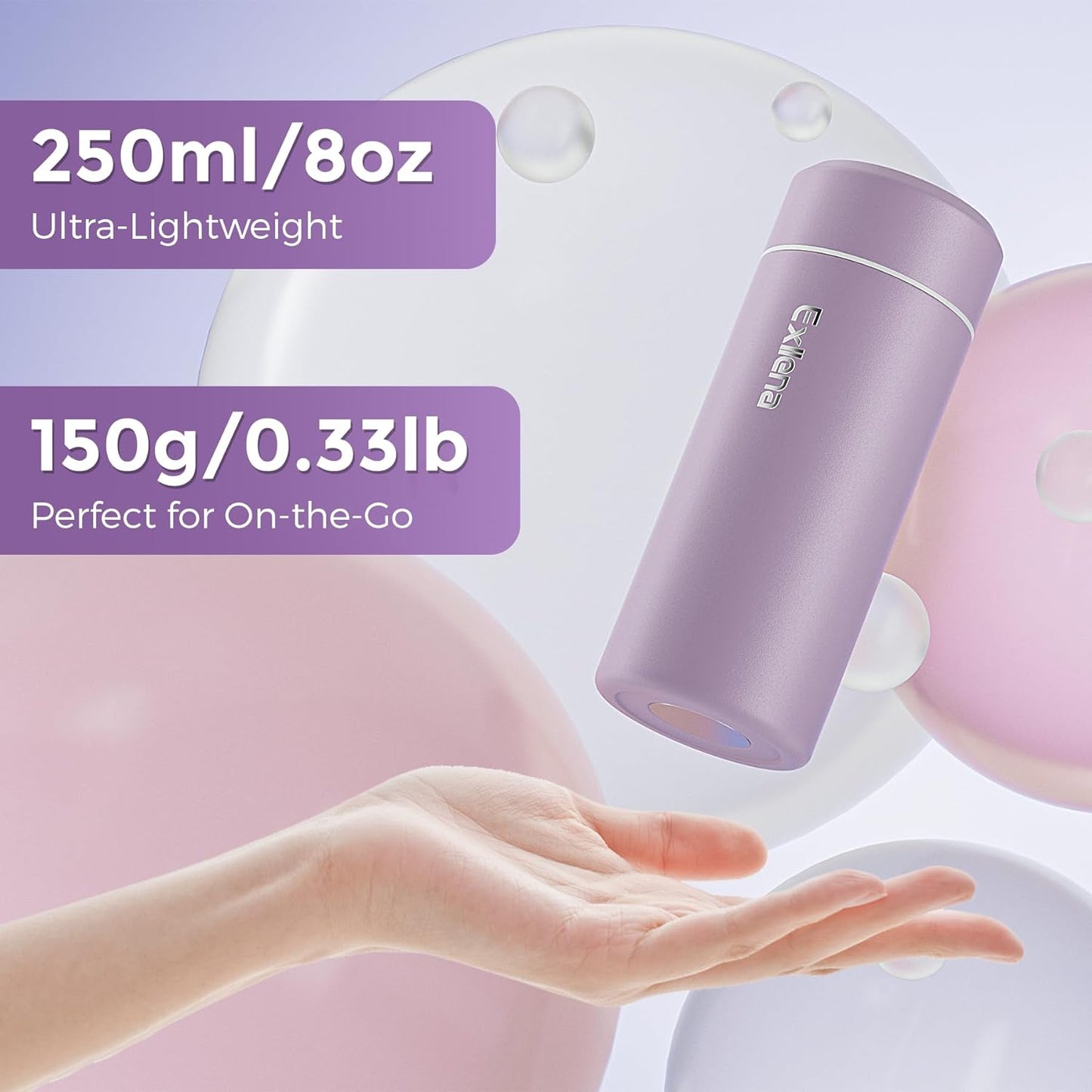 【Upgraded】Exllena Small Insulated Water Bottle 12 oz/350ml– Mini Insulated Water Bottle for Hot & Cold Drinks, Perfect Small Water Bottle for Travel, Purse...(Greyish Blue)