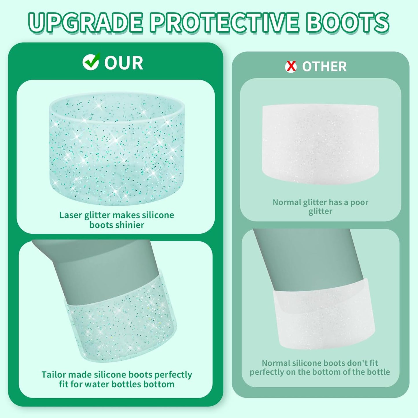 WUQID Protective Bling Silicone Boot Sleeve, Compatible with Stanley Tumbler 20-40oz & Hydro Flask Bottle 12oz-24oz, Glitter Reduces Dents Sleeve Cover for More Bottles/Tumblers Bottom of 2.83-2.95in