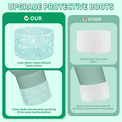 WUQID Protective Bling Silicone Boot Sleeve, Compatible with Stanley Tumbler 20-40oz & Hydro Flask Bottle 12oz-24oz, Glitter Reduces Dents Sleeve Cover for More Bottles/Tumblers Bottom of 2.83-2.95in