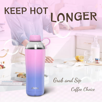 Allcho Insulated Water Bottle for Women, 18oz Stainless Steel Leak Proof Tumbler with 2 Lids, BPA-Free Tritan Chug & Straw Lid, Double Wall Vacuum Flask
