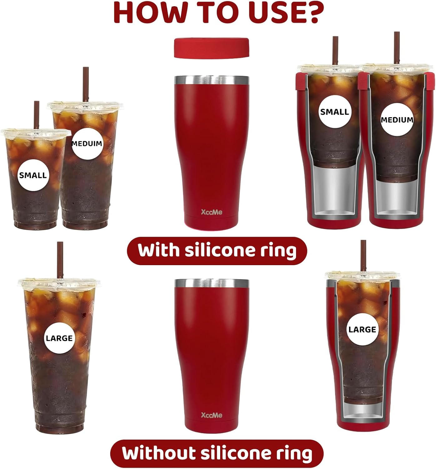 Universal Iced Coffee Sleeve,32oz Double Wall Stainless Steel Insulator Fits 16-32oz Starbucks/Dunkin/McDonalds Cups,Reusable Iced Coffee Cup Holder,Leak-Proof Tumbler for Hot,Cold Drink