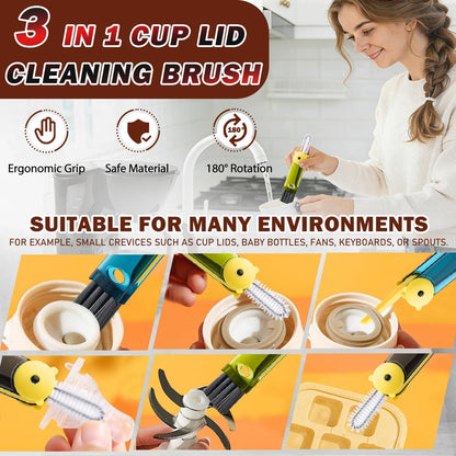 3 in 1 Cup Lid Cleaning Brush, 4PCS Multifunctional Crevice Cleaning Brush for Water Bottle Insulated Cup Tumbler Lid Groove Narrow Space Detail Cleaner Home Kitchen Gadgets