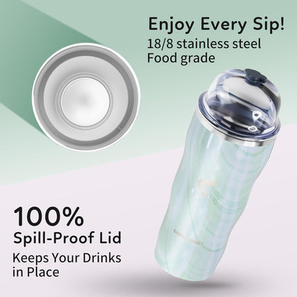 20Oz Insulated Tumbler With Straw And Lid, Stainless Steel Coffee Cup, Double Wall Vacuum Travel Mug,Spill proof Iced Coffee Tumbler, Beach tumbler, Green Red Tumbler
