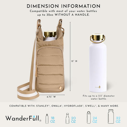 WanderFull Original HydroBag Fits Up to 32 oz Water Bottle Holder with Strap – Hands-Free Crossbody Water Bottle Carrier Bag with Phone Pocket - Colors B