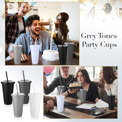 Honeydak 15 Pack Tumbler with Straw and Lid Bulk Cups for Gifts Water Bottle Iced Coffee Travel Mug Cup Reusable Plastic Tumblers for Party Birthdays 24-27 oz (Solid Color)