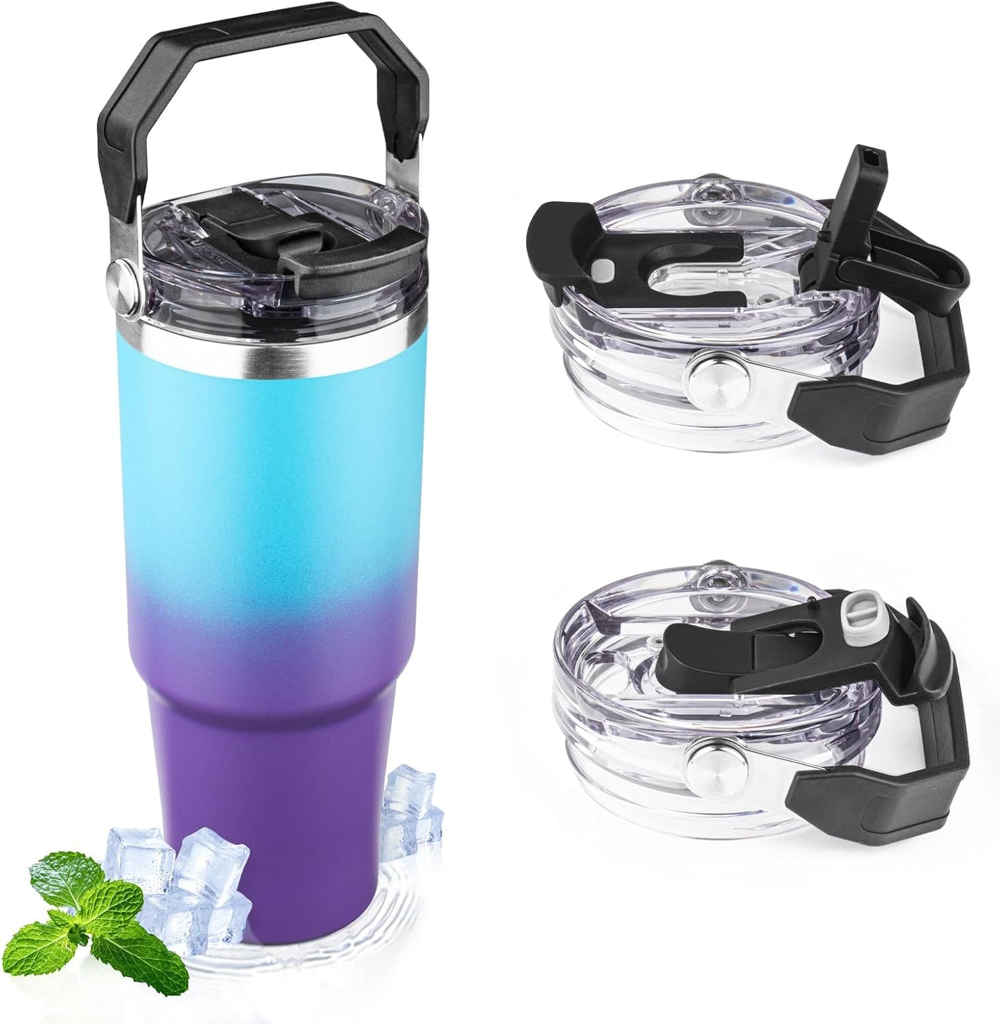 30oz Tumbler with Handle and Flip Straw Lid Double Wall Insulated Travel Coffee Mug Stainless Steel Vacuum Insulated Coffee Tumbler Cup for Hot and Cold Beverages,Leak-proof&BPA-free (30oz,Black)