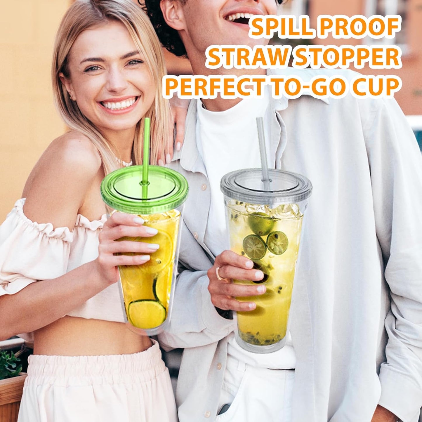 Zukro Clear Acrylic Tumbler with Straw and Lid 32 oz, Double Walled Insulated Reusable Plastic Iced Coffee Cup, To Go Cup Perfect for Parties, Birthdays, Fit in Cupholder, BPA Free, Clear, 2 Pack