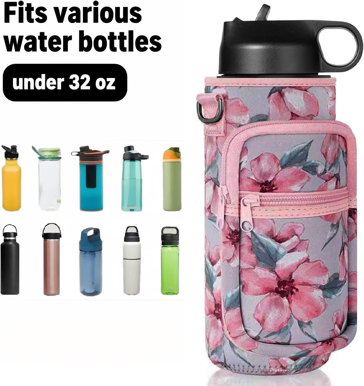 Water Bottle Holder with Strap, Insulated Crossbody Sling Bag, Carrier with Phone Pocket for Walking Hiking Camping Fishing