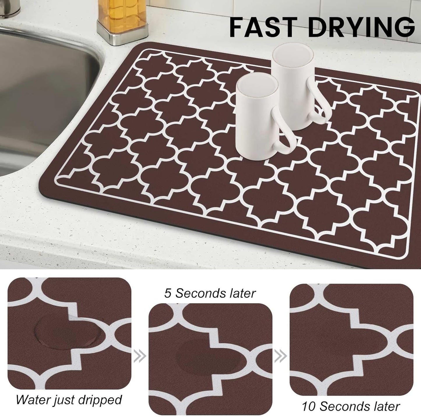 WISELIFE Dish Drying Mat Super Absorbent Drying Mat Large Dish Drying Mats for Kitchen Counter Easy Clean Dish Mat Kitchen Drying Mat15"x 18" Stylish Grey