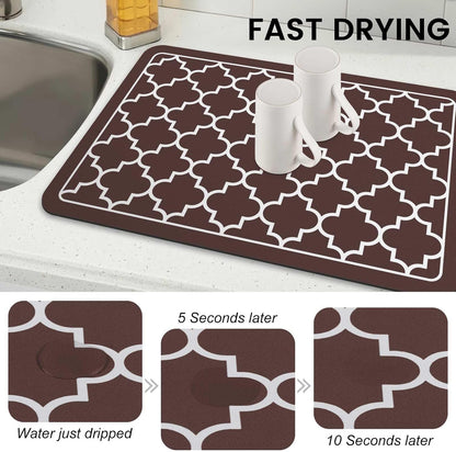 WISELIFE Dish Drying Mat Super Absorbent Drying Mat Large Dish Drying Mats for Kitchen Counter Easy Clean Dish Mat Kitchen Drying Mat15"x 18" Stylish Grey