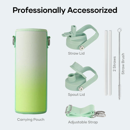 BUZIO 40oz Insulated Water Bottle, Triple Wall Vacuum Stainless Steel Water Flask with 2 lids, Lead-Free BPA-Free Straw Lid Sports Canteen Jug, Cold 48H & Hot 24H- Black - Colors A