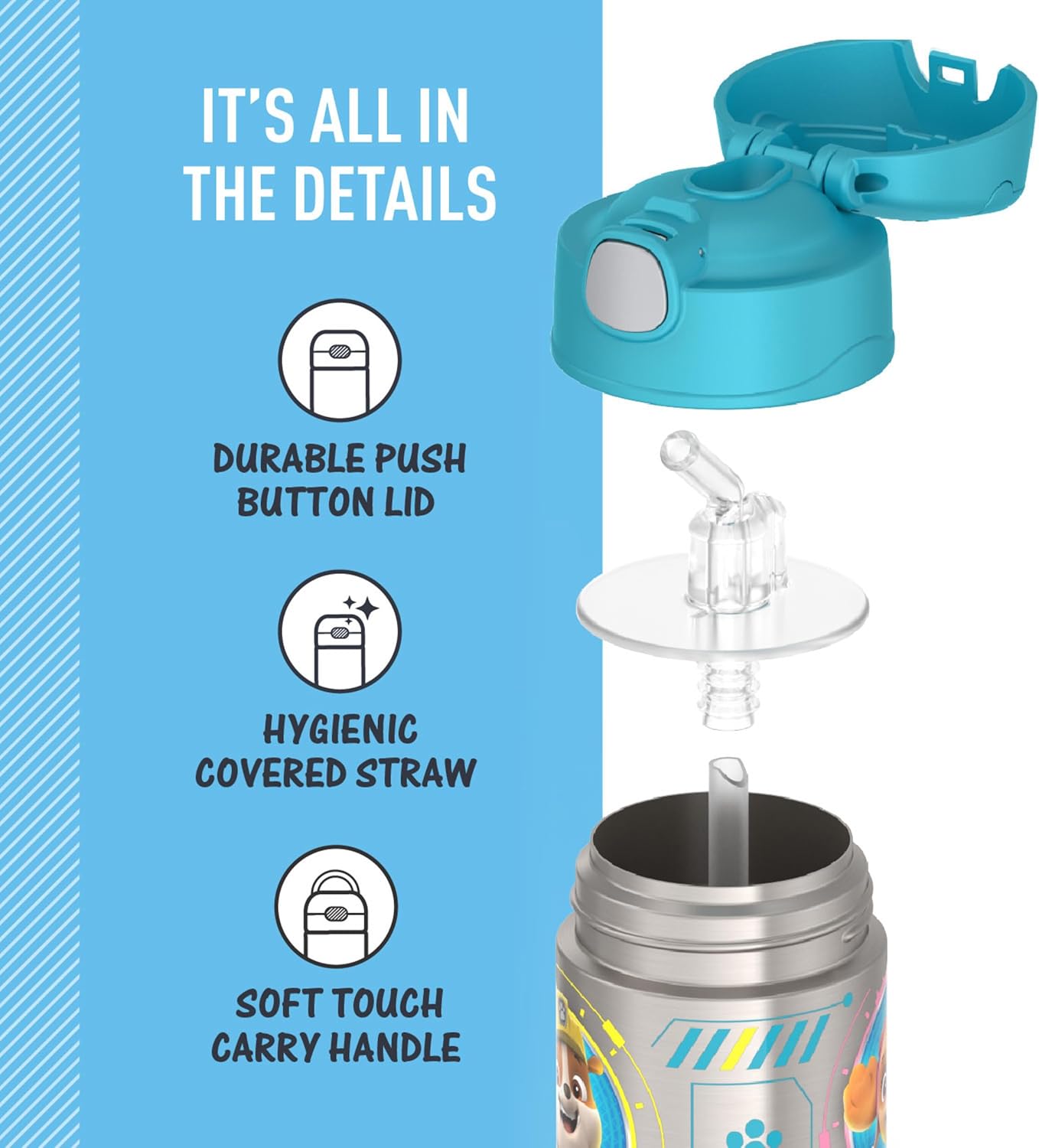 THERMOS FUNTAINER Water Bottle with Straw - 12 Ounce - Kids Stainless Steel Vacuum Insulated Water Bottle with Lid, Bluey - Colors B