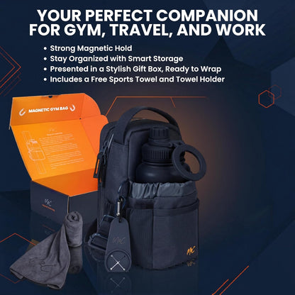 M2C® Premium Magnetic Gym Bag, Attaches to Gym Equipment, Holds 12 lbs, Gym Pouch with Water Bottle Pocket, Phone Storage, Key Clip, Adjustable Sling Strap, Ideal for Sports, Work and Travel