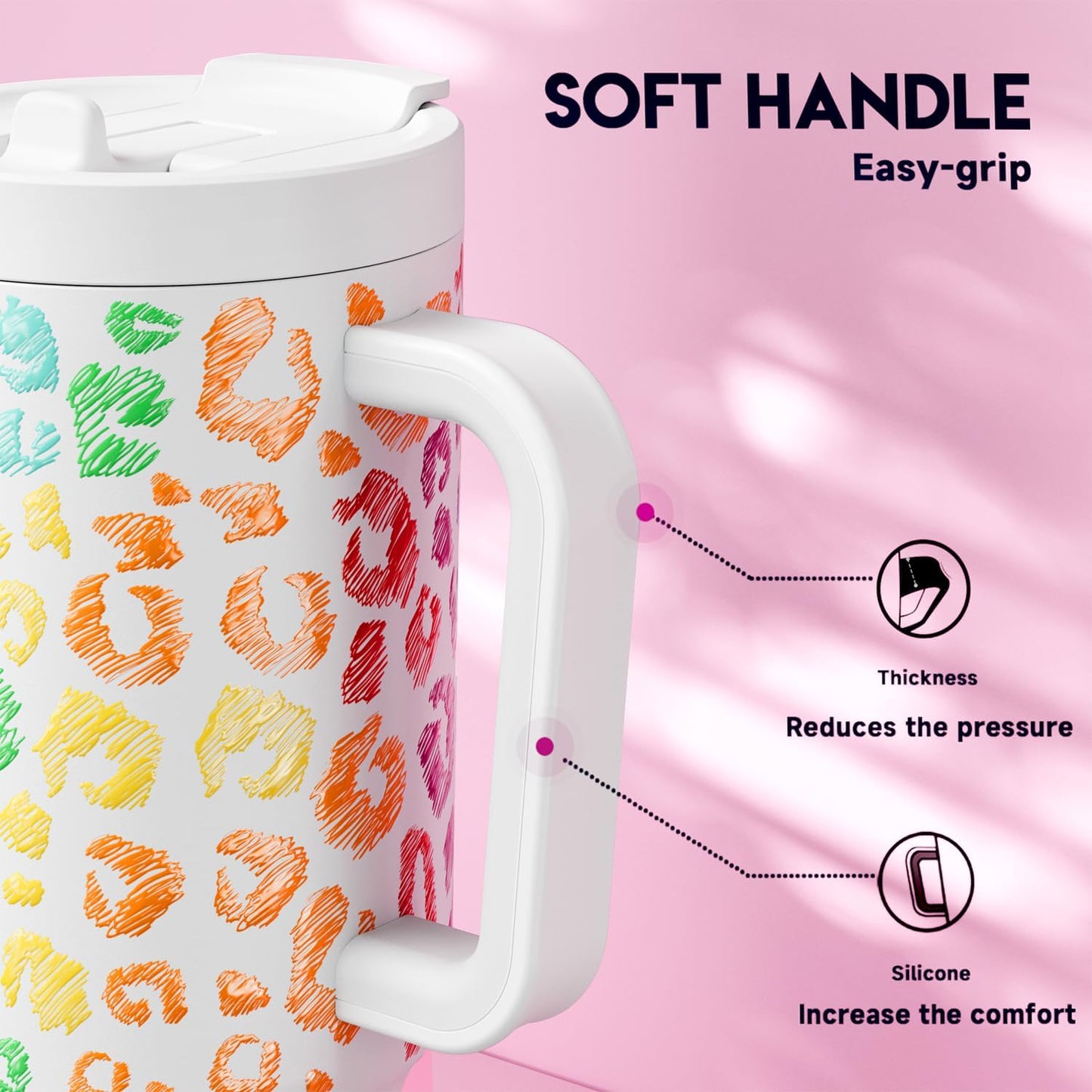 Meoky 32 oz Tumbler with Handle and Flip Straw, 100% Leakproof Tumbler with Lid and Straw, Stainless Steel Insulated Cup, Cupholder Friendly, Keeps Cold for 24 Hours (Night)