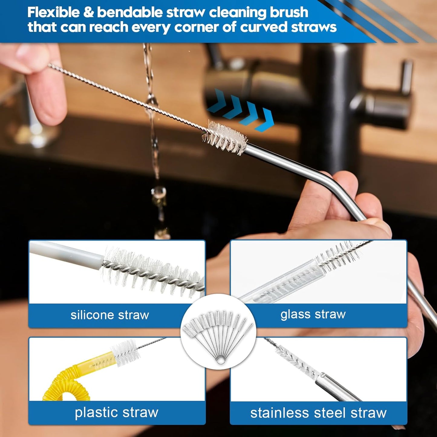 14Pcs Bottle Brush Cleaner Set, Long Handle Bottle Brushes, Sponge Brushes, 3-in-1 Water Bottle Cleaner Brushes and Straw Brushes for Water Bottles, Cups and Straws Cleaning