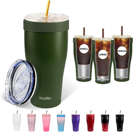 Universal Iced Coffee Sleeve,32oz Double Wall Stainless Steel Insulator Fits 16-32oz Starbucks/Dunkin/McDonalds Cups,Reusable Iced Coffee Cup Holder,Leak-Proof Tumbler for Hot,Cold Drink