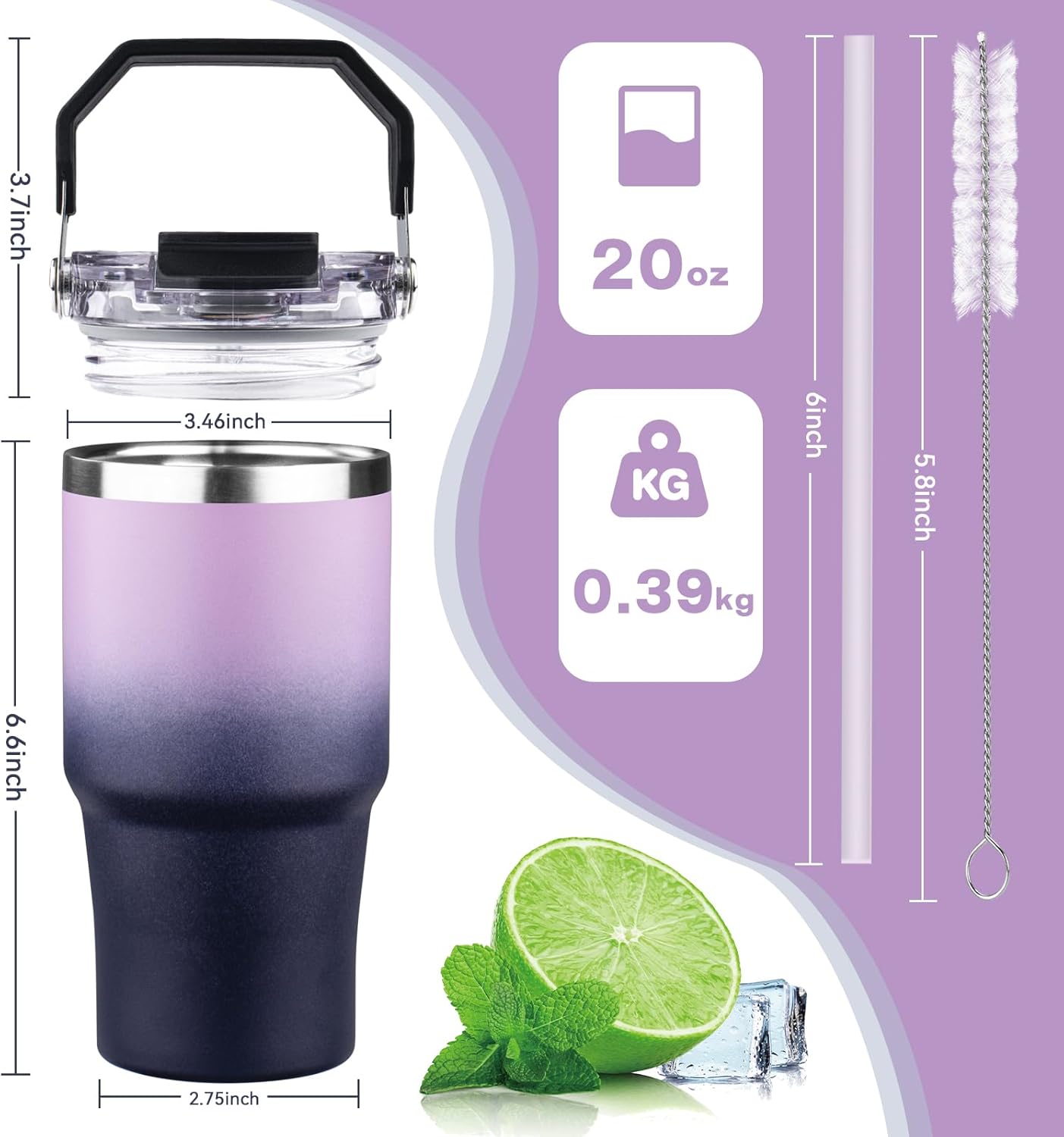 30oz Tumbler with Handle and Flip Straw Lid Double Wall Insulated Travel Coffee Mug Stainless Steel Vacuum Insulated Coffee Tumbler Cup for Hot and Cold Beverages,Leak-proof&BPA-free (30oz,Black)