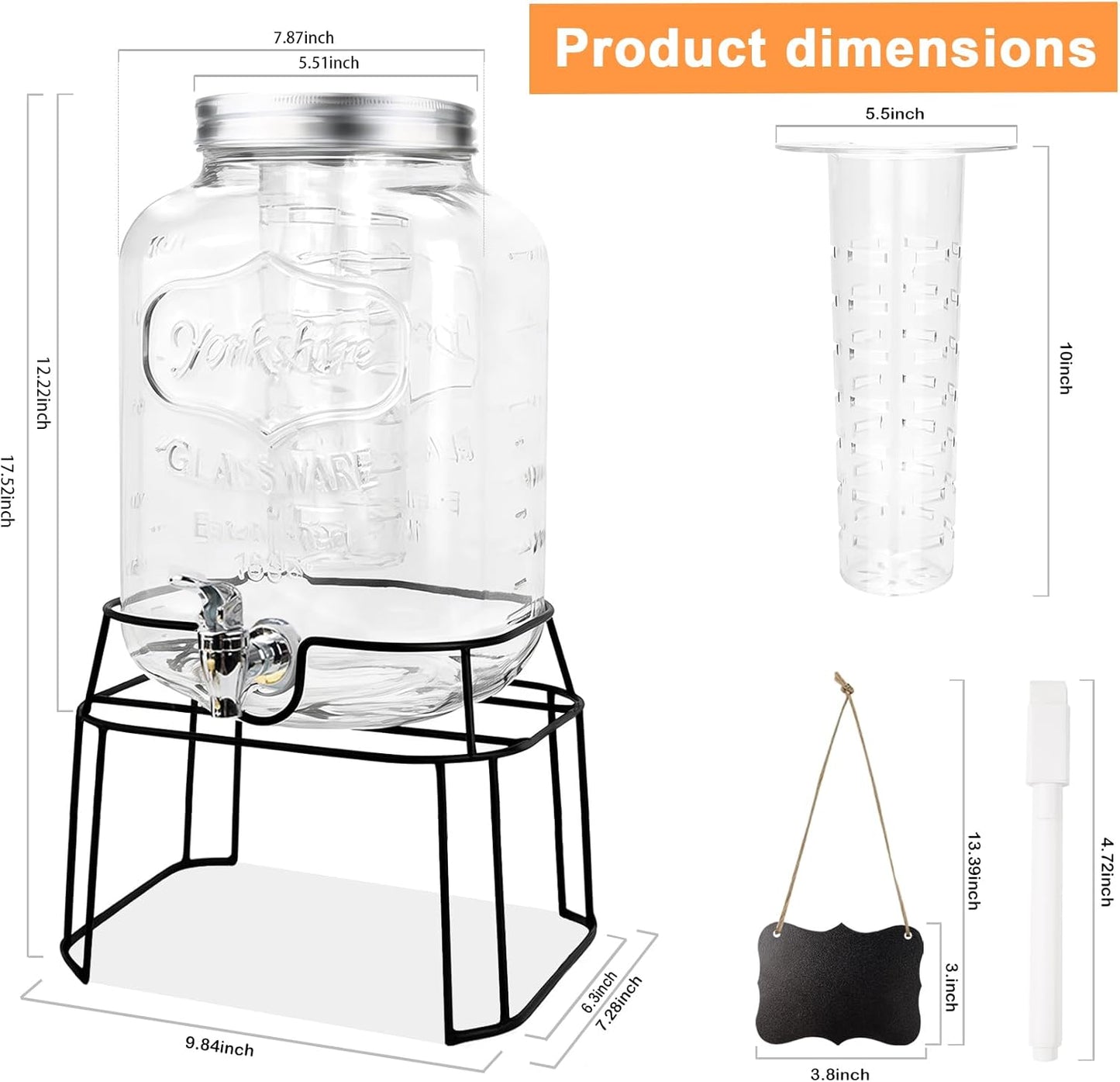 1 Gallon Glass Drink Dispensers For Parties-Set of 2,Drink Dispenser with Fruit Infuser & Stand,Juice or Beverage Dispenser for BBQ, Picnic, Party,Laundry Detergent Dispenser