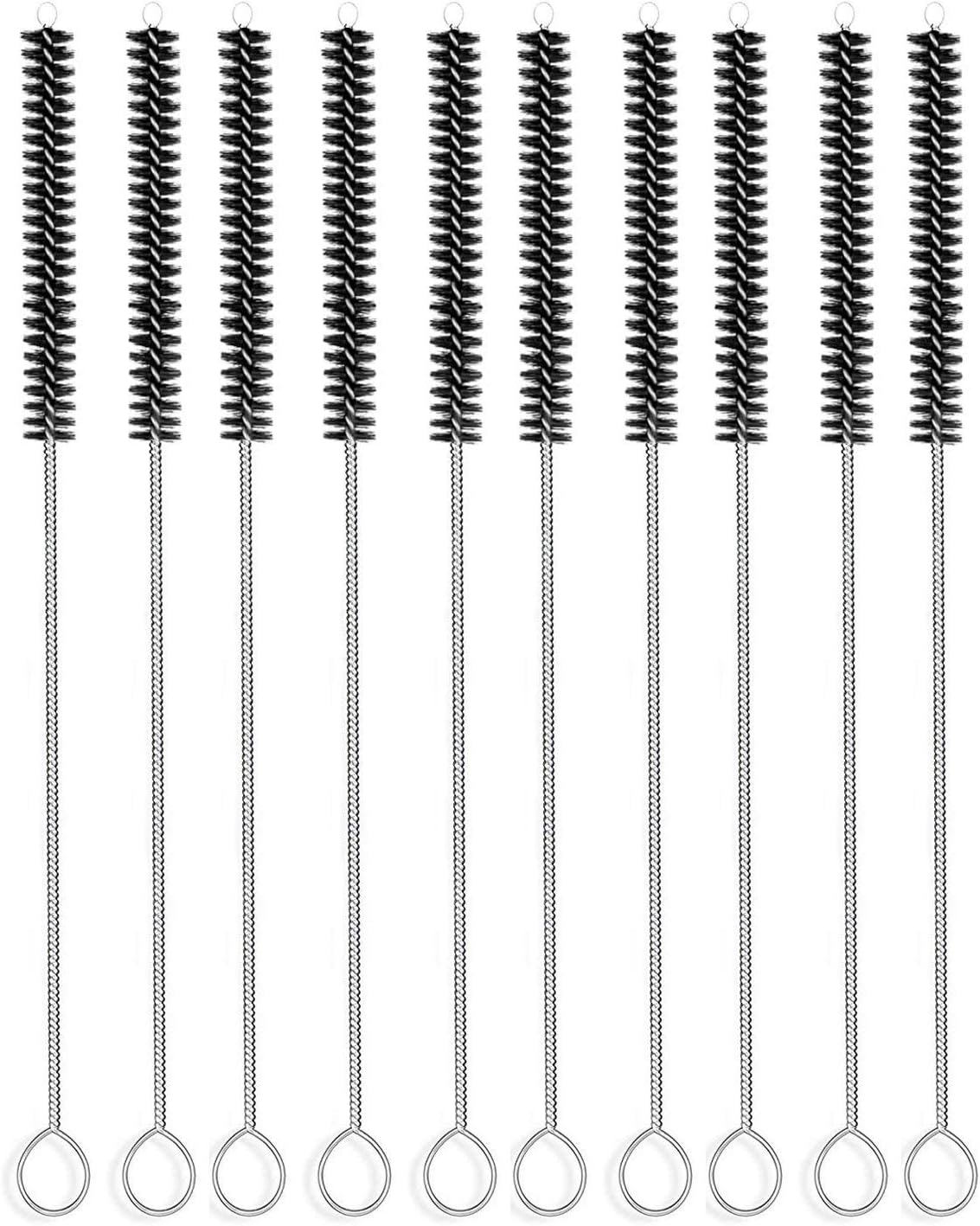 Long Straw Brush Cleaner (10 Pack), Flexible Nylon Tube Cleaning Brushes with 0.4" Bristles, Rust-Proof Stainless Steel Wire Washer for Reusable Tumblers, Sports Bottles & Pipes (10 Inch)