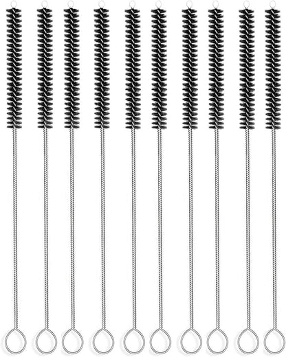 Long Straw Brush Cleaner (10 Pack), Flexible Nylon Tube Cleaning Brushes with 0.4" Bristles, Rust-Proof Stainless Steel Wire Washer for Reusable Tumblers, Sports Bottles & Pipes (10 Inch)