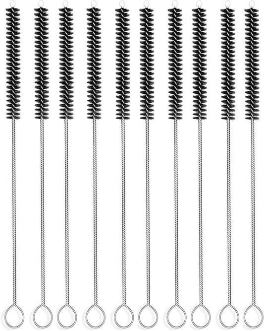 Long Straw Brush Cleaner (10 Pack), Flexible Nylon Tube Cleaning Brushes with 0.4" Bristles, Rust-Proof Stainless Steel Wire Washer for Reusable Tumblers, Sports Bottles & Pipes (10 Inch)