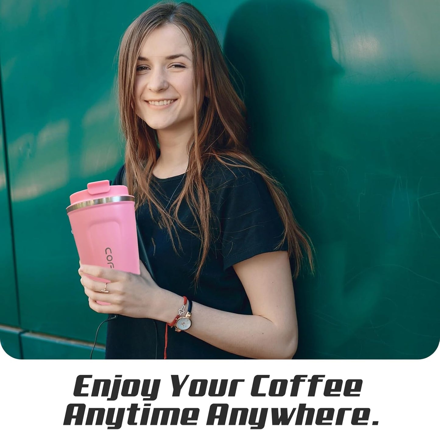 SPLMIFA Travel Coffee Mug Leak-Proof, Reusable Coffee Cups with Lids, Stainless Steel Vacuum Insulated Coffee Tumblers, Thermal Insulation Cup for Men and Women Hot & Cold Drinks(2nd-Green Pink, 12OZ)