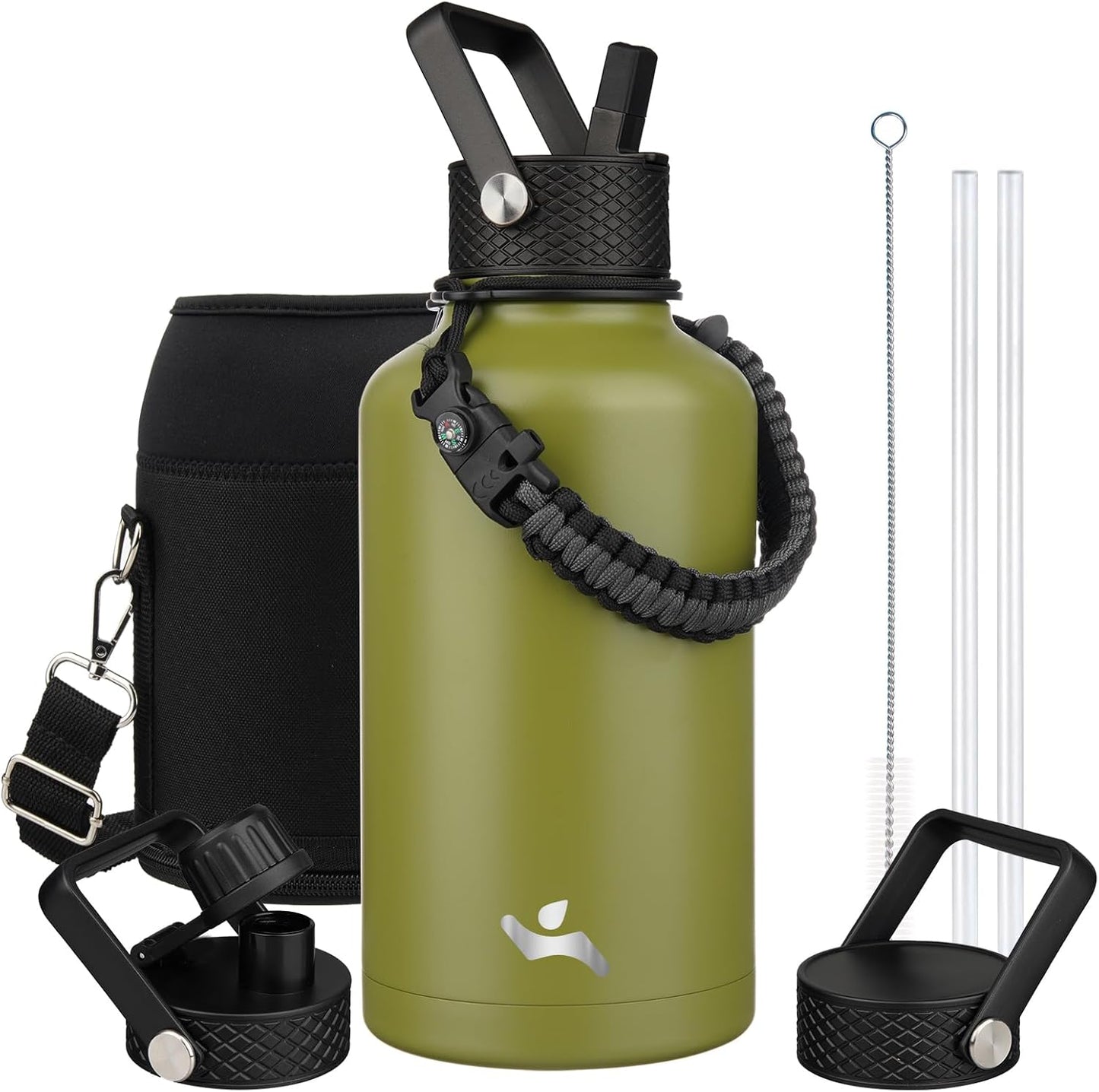 Konokyo 22oz Stainless Steel Bottles with 3 Lids Sport Insulated Water Bottle,Mint