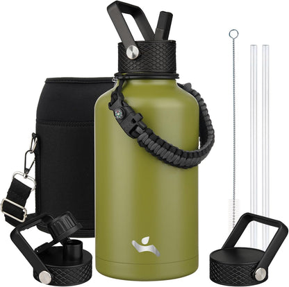 Konokyo 22oz Stainless Steel Bottles with 3 Lids Sport Insulated Water Bottle,Mint