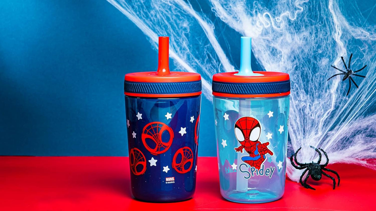 Zak Designs 15oz Bluey Kelso Tumbler Set, Leak-Proof Screw-On Lid with Straw Made of Durable Plastic and Silicone, Perfect Bundle for Kids, 2 Count (Pack of 1) - Colors B