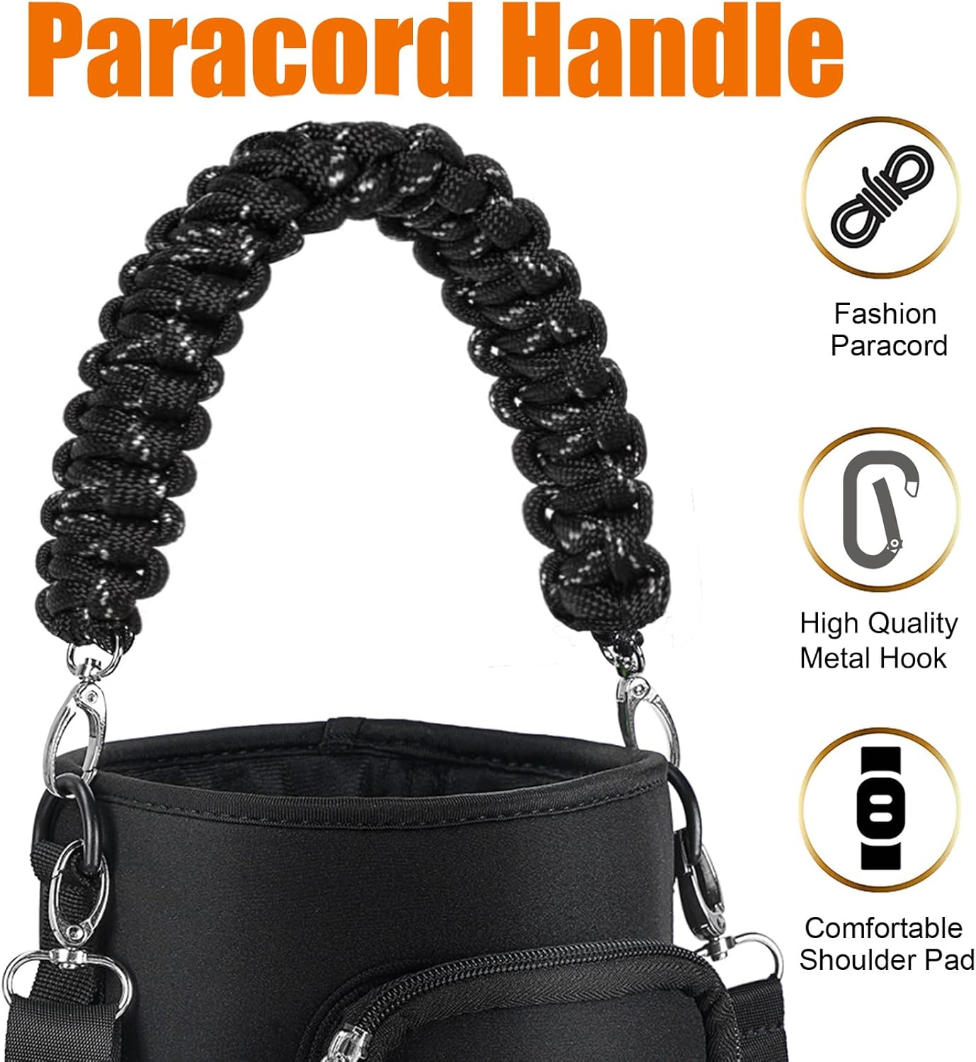 AceTreker 32/40/64/128 oz Neoprene Insulated Water Bottle Carrier Bag, Sling Bag Sleeve Pouch Holder with Strap & Paracord Handle and 2 Pocket for Travelling, Hiking, Camping
