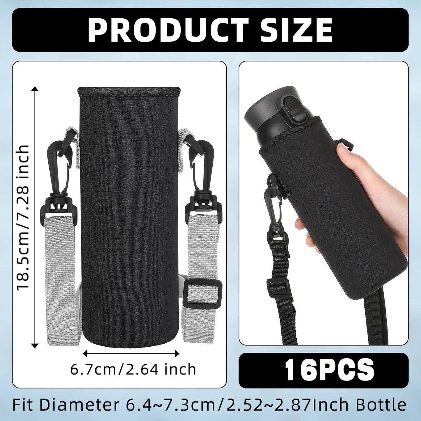 Zhehao 16 Pcs Neoprene Water Bottle Sleeve with Shoulder Strap Water Bottle Holder 32 oz Water Bottle Carrier Insulated Water Bottle Pouch Adjustable Water Bottle Sling Bag for Boys Girls
