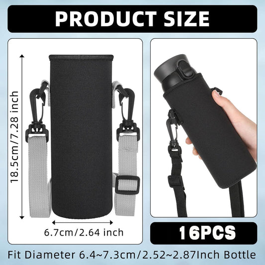 Zhehao 16 Pcs Neoprene Water Bottle Sleeve with Shoulder Strap Water Bottle Holder 32 oz Water Bottle Carrier Insulated Water Bottle Pouch Adjustable Water Bottle Sling Bag for Boys Girls