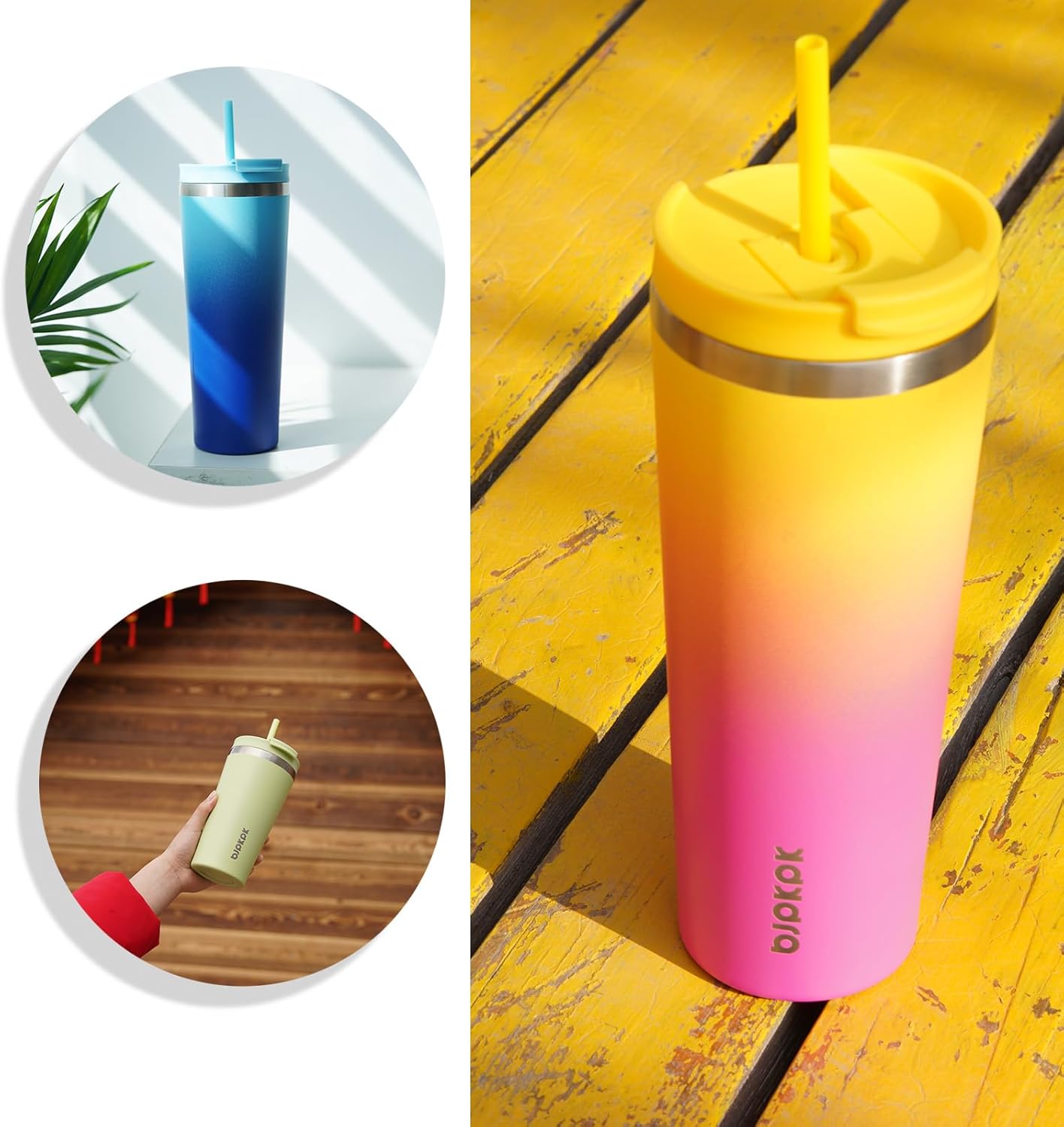 BJPKPK 22oz Insulated Tumbler With lid And Straw Stainless Steel Tumblers Travel Coffee Mug Reusable Thermal Cup,Sky