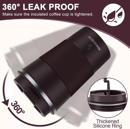 MOMSIV 12oz Travel Mug, Insulated Coffee Cup with Leakproof Lid, Travel Coffee Mug Vacuum Stainless Steel Double Walled Reusable Coffee Cup for Hot and Cold Water Coffee