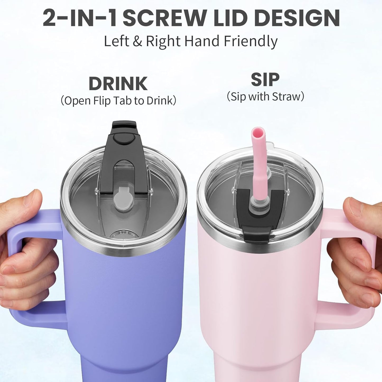 BENZZO 40 oz Tumbler with Handle and Straw Lid Travel Mugs Insulated for Hot and Cold Water Bottle Stainless Steel Coffee Cups