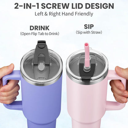 BENZZO 40 oz Tumbler with Handle and Straw Lid Travel Mugs Insulated for Hot and Cold Water Bottle Stainless Steel Coffee Cups