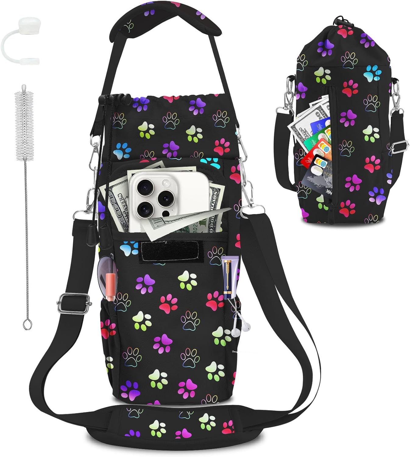Water Bottle Carrier Bag with Phone Pocket for Stanley Cup 30/32/40 oz Tumbler with Adjustable Strap,Insulated Water Bottle Holder Pouch Crossbody Sling for Walking Travel