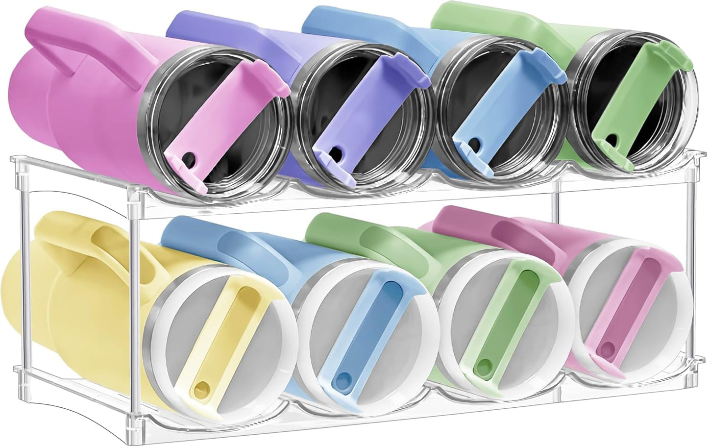 Stackable Water Bottle Organizer for Cabinet - Acrylic Tumbler Organizer Storage Rack for Stanley 40oz, Stanley Cup Holder, Pantry Kitchen Organizers and Storage for Stanley Cup, Holds 12 Bottles