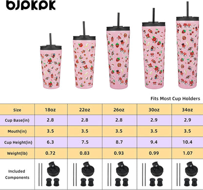 BJPKPK 22oz Insulated Tumbler With lid And Straw Stainless Steel Tumblers Travel Coffee Mug Reusable Thermal Cup,Sky