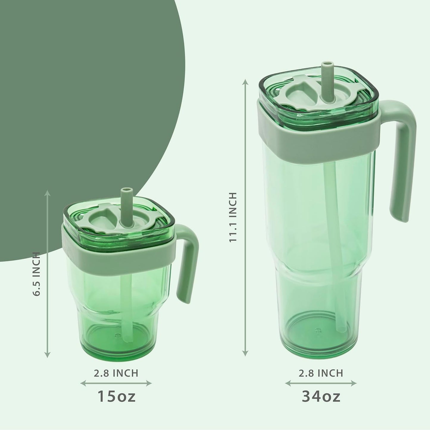 34oz Leakproof Straw Tumbler with Lid and Straw Double Wall Slim Coffee Cup Reusable BPA Free Plastic Travel Mug Integrated Handle Dishwasher Safe