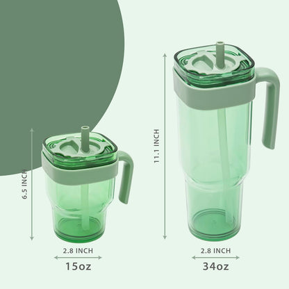 34oz Leakproof Straw Tumbler with Lid and Straw Double Wall Slim Coffee Cup Reusable BPA Free Plastic Travel Mug Integrated Handle Dishwasher Safe