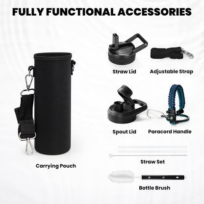 RAYMYLO One Gallon Water Bottle Insulated, Triple Walled Vacuum Stainless Steel (Cold for 48 Hrs), Leak Proof & Non-BPA, Large Water Flask Jug with Paracord Handle & Straw Spout Lids