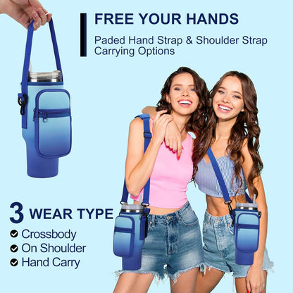 GOEWY Water Bottle Carrier Bag for Stanley 40/30 oz Tumbler with Phone Pocket Neoprene Water Bottle Holder with Shoulder & Handheld Strap Stanley Cup Accessories