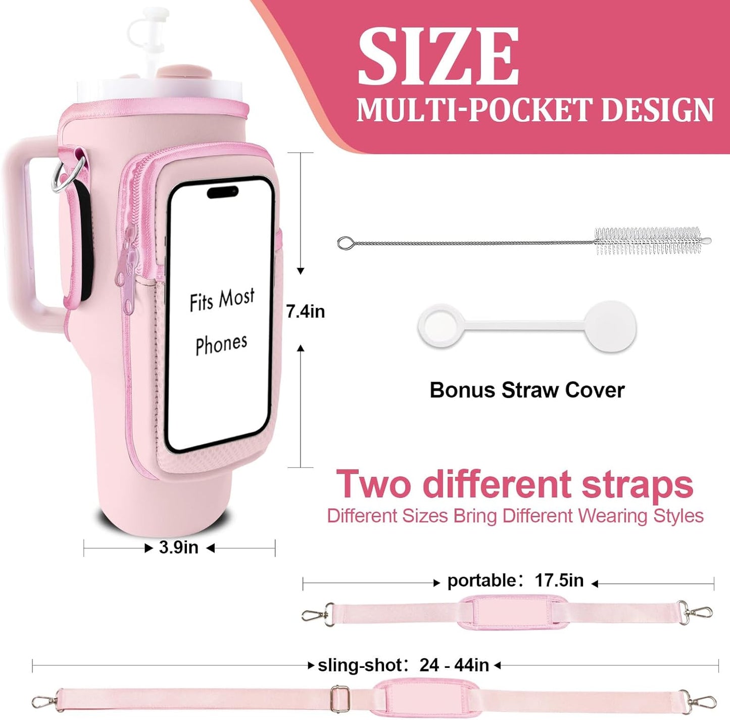 Stanley Carrier Bag for Stanley 40oz/30ozTumbler with Phone with 2 Adjustable Strap,3 Pockets Bottle Stanley Cup Carrier Bag & Case,Accessories for Hiking Travelling