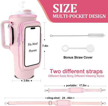Stanley Carrier Bag for Stanley 40oz/30ozTumbler with Phone with 2 Adjustable Strap,3 Pockets Bottle Stanley Cup Carrier Bag & Case,Accessories for Hiking Travelling