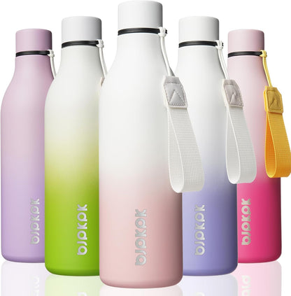 BJPKPK Insulated Water Bottles, 18 oz Stainless Steel Metal Water Bottle with Strap, BPA Free Leak Proof Jugs, Mugs, Flasks, Reusable Thermal Flasks for Sports & Travel, Black - Colors B